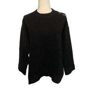 Zara knit womens solid black lace long sleeve oversized sweater top small